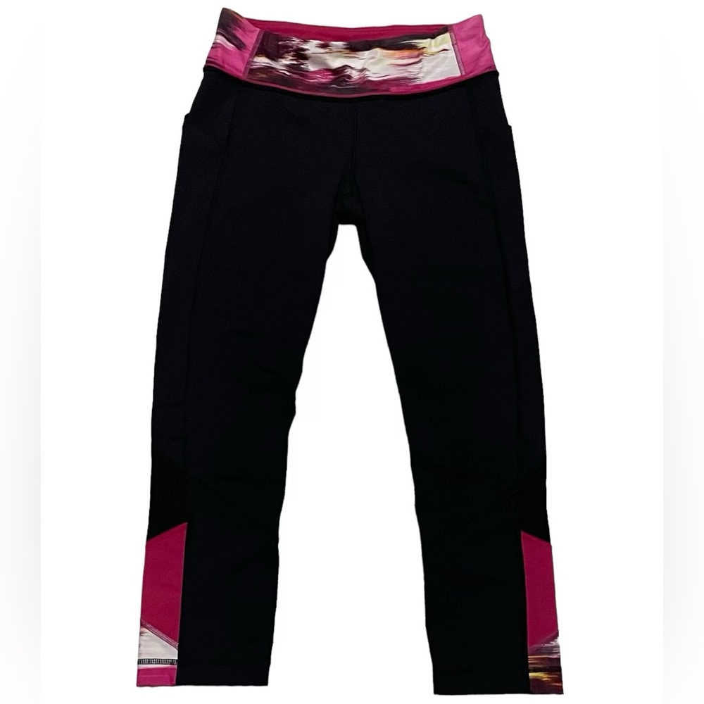 Lululemon Pace Rival Crop Black Pigment Wind Berry Rumble Leggings Womens 6